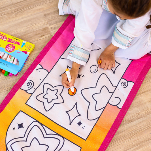 Orange stars colouring prayer mat